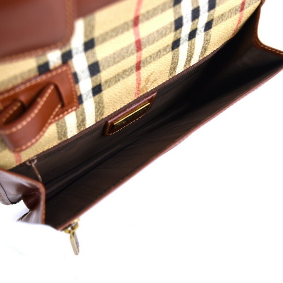 Burberry Clutch Bag Nova Check Leather Beige Brown with Loop - Picture 14 of 16